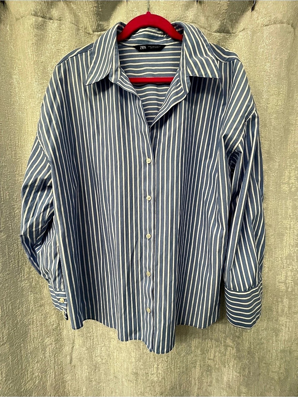 Like New! Zara Striped Poplin Oversized Shirt Blue & White XL